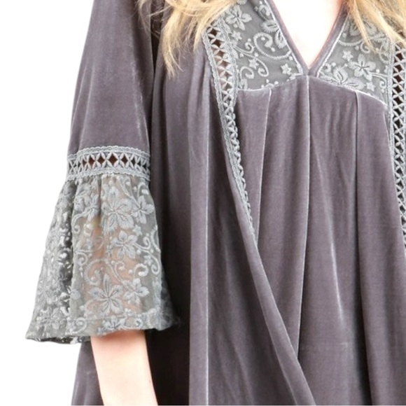 POL Boho Velvet Dress / Tunic Gray M - Picture 3 of 16